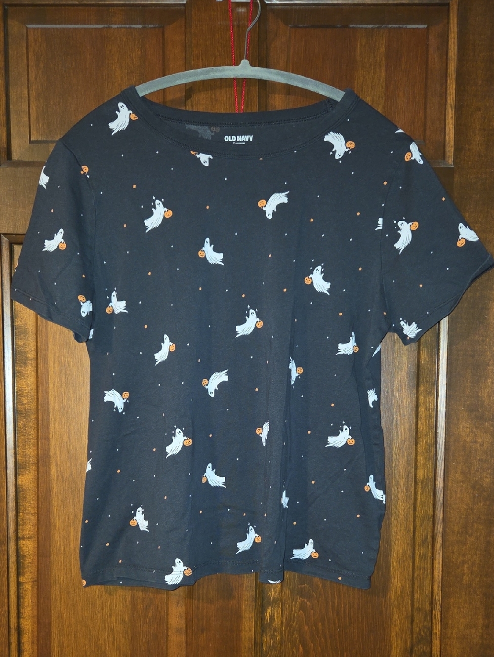 Old Navy Black Short-Sleeve Tee with White Ghosts and Orange Pumpkins
